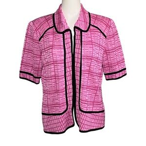 Exclusively Misook Open Cardigan Sweater Jacket Size L Short Sleeve Petunia Pink